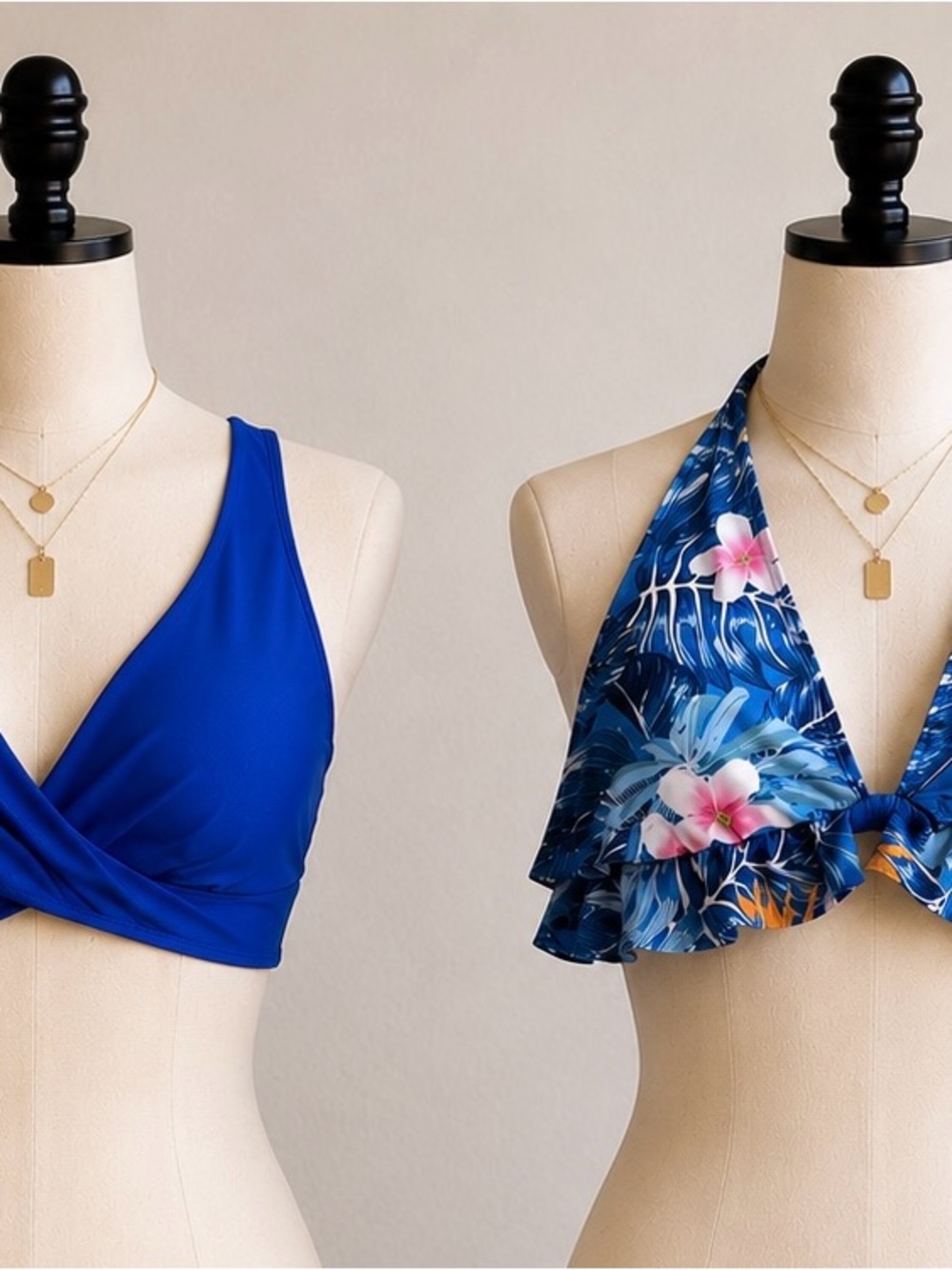 2 Piece Plus Size Swim Top Bundle | 2X/3X | Beachwear Bold Blues Tropical  Print